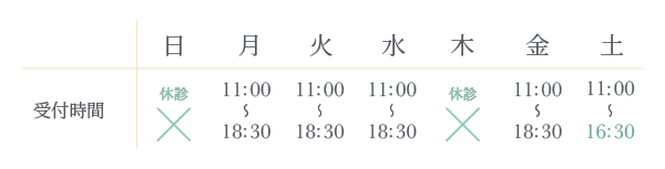 銀座マロニエ通り治療院の診療時間